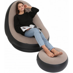 Надувной диван-кресло с пуфиком для ног 99х130х76см Air Sofa, Коричневый / Надувное велюровое кресло с пуфом