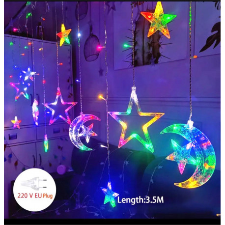 Гирлянда светодиодная штора Звезда и месяц 2.5 метра 138LED 12 звезд RGB