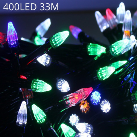 Гірлянда Нитка Конус світлодіодна LED 400 лампочок RGB 33м, чорний дріт