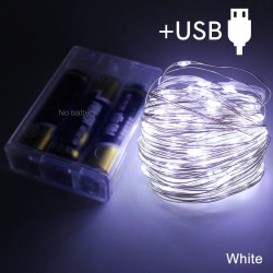 гірлянда роса на батарейках+USB роз’єм 100 LED 10м +USB, білий sofi3d