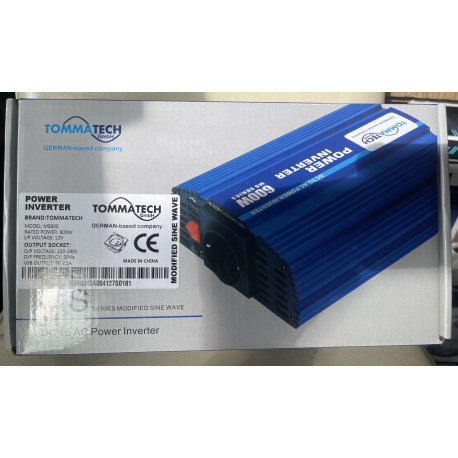 Інвертор напруги Tommatech MS-600 12V/220V 600W з апроксимованою синусоїдою, 1Shuko, USB, клемні дроти