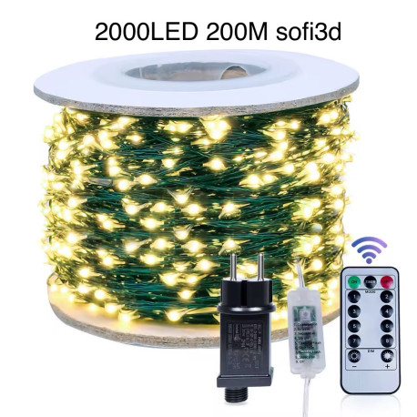 светодиодные гирлянды длиной Білий 200M -2000LED рождественские огни, работающие от электричества, с вилкой,