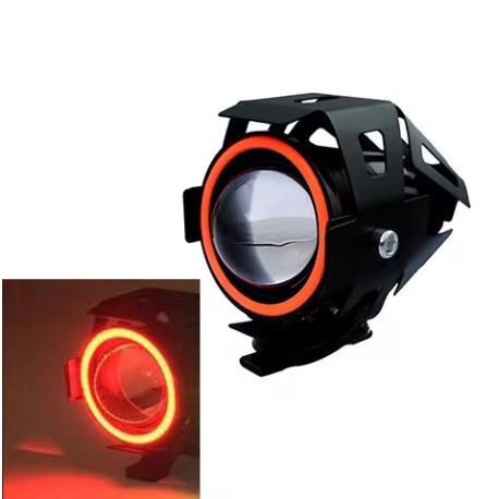 Фари прожектори для мотоцикла U7 LED 12В 3000Lm Angel Eyes червоні та кнопка