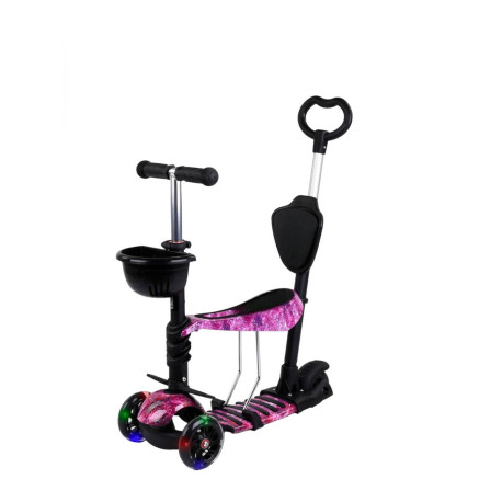 Дитячий самокат з батьківською ручкою 18-2pink та сидінням Scooter «Галактика»