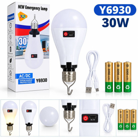 Акумуляторна LED-лампа з гачком 30 Вт, E27 + 3 акумулятори